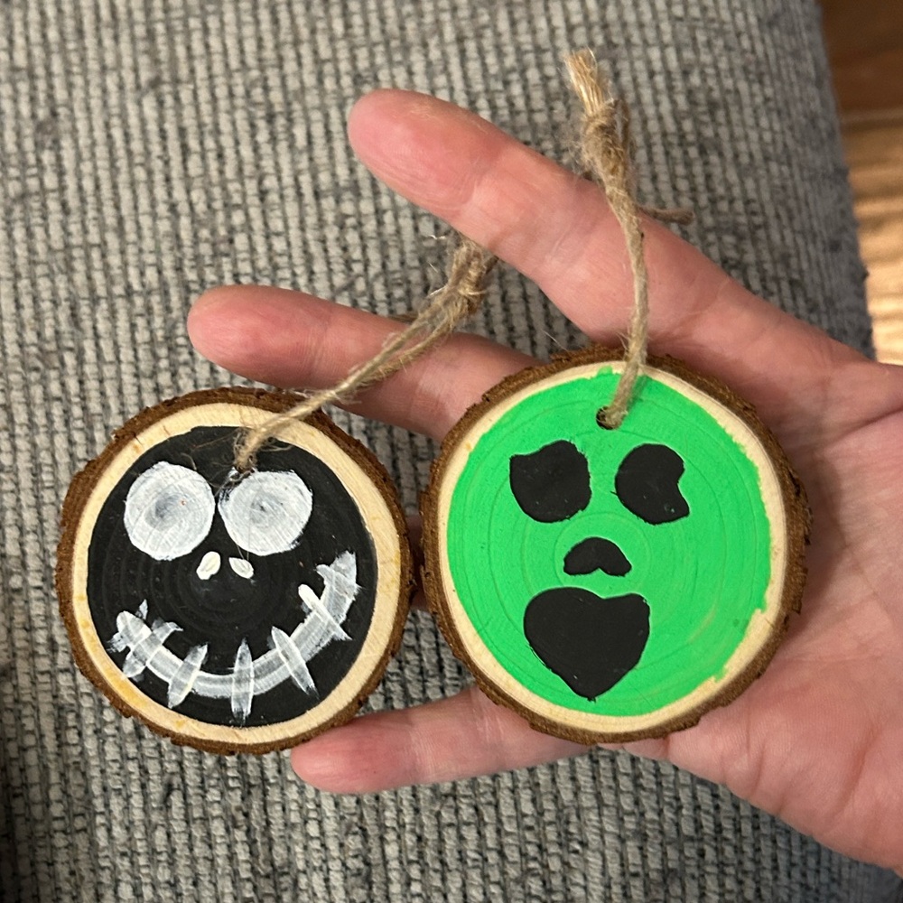 Halloween Wooden Ornament Set NEW handmade hand painted monster and bat